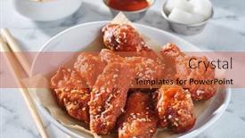  Presentation with korean - Colorful presentation theme enhanced with korean-chicken-wings-in-gochujang backdrop and a red colored foreground