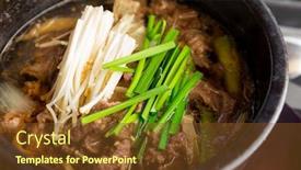  Presentation with korean - Beautiful theme featuring korean-cuisine-bowl-of-beef backdrop and a tawny brown colored foreground