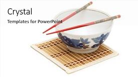  Presentation with chopsticks - Presentation theme with korean culture - bowl and chopsticks isolated background and a sky blue colored foreground