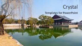  Presentation with korea - PPT layouts enhanced with korean culture - emperor kyoungbok palace at seoul background and a light blue colored foreground