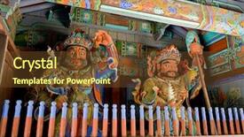  Presentation with korea - Amazing PPT theme having korean culture - guardian demons at the gates backdrop and a tawny brown colored foreground
