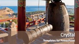  Presentation with monastery - Slide deck consisting of korean culture - monastery ring bell at sanbanggulsa background and a violet colored foreground