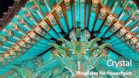  Presentation with traditional culture - PPT layouts featuring korean culture - traditional paintwork on wooden buildings background and a teal colored foreground