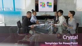  Presentation with hard work - Amazing PPT theme having high view of sitting mixed race business people having discussion in a meeting at modern office they work hard backdrop and a tawny brown colored foreground