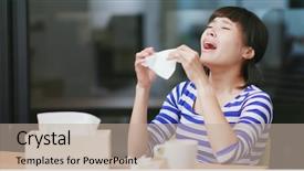  Presentation with drama - Audience pleasing PPT theme consisting of korean drama - woman feeling sick and sneezing backdrop and a mint green colored foreground