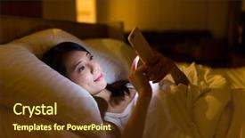  Presentation with drama - Beautiful PPT theme featuring korean drama - woman working on cellphone backdrop and a tawny brown colored foreground