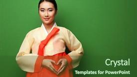  Presentation with beautiful green - Slide set enhanced with korean festival - beautiful young woman dressed background and a forest green colored foreground