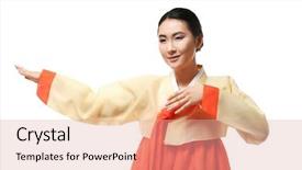  Presentation with traditional - Audience pleasing PPT layouts consisting of korean festival - beautiful young woman dressed backdrop and a lemonade colored foreground