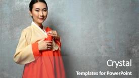  Presentation with hanbok the traditional korean dress - Presentation theme featuring korean festival - beautiful young woman dressed background and a gray colored foreground