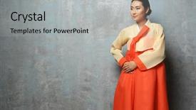  Presentation with malaysian traditional dress - Presentation theme featuring korean festival - beautiful young woman dressed background and a light gray colored foreground