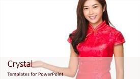  Presentation with korean - Audience pleasing presentation consisting of korean festival - chinese woman with hand presentation backdrop and a sky blue colored foreground