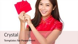  Presentation with chinese - Beautiful presentation featuring korean festival - chinese young woman showing backdrop and a lemonade colored foreground