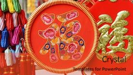  Presentation with chinese calligraphy - Slide set having hand business woman and red background and a light gray colored foreground.