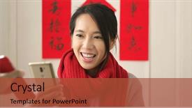  Presentation with blessing - Presentation theme enhanced with korean festival - woman blessing on lunar new background and a red colored foreground