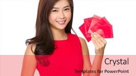  Presentation with korean - Slides consisting of korean festival - woman hold with lucky pocket background and a red colored foreground