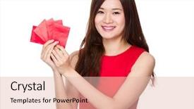  Presentation with korean - PPT layouts enhanced with korean festival - woman hold with red pocket background and a lemonade colored foreground