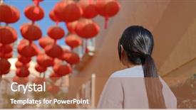  Presentation with outdoor festival - Presentation design featuring korean festival - woman look at the red background and a coral colored foreground