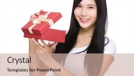  Presentation with korean - Amazing theme having korean festival - woman open with red gift backdrop and a  colored foreground