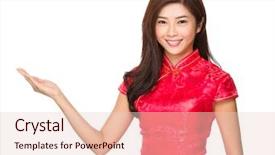  Presentation with hand palm - Colorful theme enhanced with korean festival - woman with open hand palm backdrop and a lemonade colored foreground