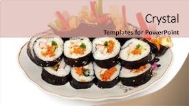  Presentation with korean food - Theme consisting of korean food gimbap white background background and a coral colored foreground