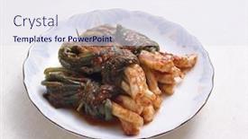  Presentation with korean food kimchi - Audience pleasing PPT layouts consisting of korean food kimchi backdrop and a sky blue colored foreground