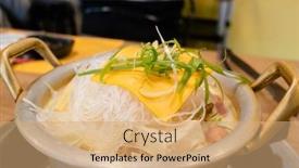  Presentation with korean food - Amazing slide deck having korean-food-of-army-stew backdrop and a coral colored foreground