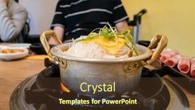  Presentation with korean food - Amazing PPT layouts having korean-food-of-army-stew backdrop and a tawny brown colored foreground