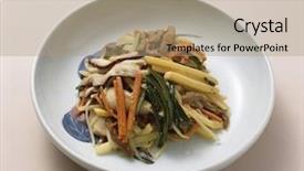  Presentation with korean food - PPT theme featuring korean food side dish background and a coral colored foreground