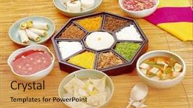  Presentation with korean food - Beautiful theme featuring korean food backdrop and a yellow colored foreground