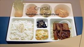  Presentation with korean food - Beautiful PPT theme featuring korean-food backdrop and a coral colored foreground