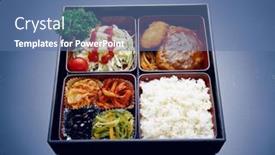  Presentation with korean food - Beautiful PPT theme featuring korean-food backdrop and a ocean colored foreground