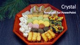  Presentation with korean food - PPT layouts featuring korean food background and a navy blue colored foreground