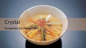  Presentation with korean food - Beautiful PPT theme featuring red white church building backdrop and a teal colored foreground.