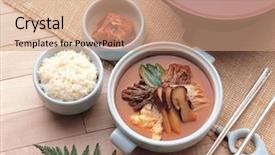  Presentation with korea - PPT theme consisting of korean food background and a coral colored foreground