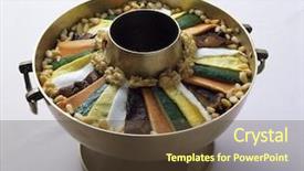  Presentation with korean food - Amazing PPT theme having korean food backdrop and a tawny brown colored foreground