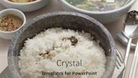  Presentation with korean food - PPT theme with korean food background and a mint green colored foreground