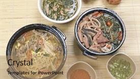  Presentation with korean food - Colorful slide deck enhanced with korean food backdrop and a coral colored foreground