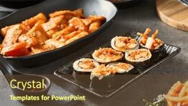  Presentation with korean - PPT theme consisting of korean-gimbap-roll-with-spicy background and a tawny brown colored foreground