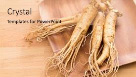  Presentation with ginseng - Beautiful slide set featuring korean ginseng over wooden plate backdrop and a lemonade colored foreground