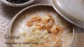  Presentation with korean - Presentation theme consisting of korean gruel and noodle background and a coral colored foreground