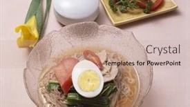  Presentation with korean - PPT theme with korean gruel and noodle background and a coral colored foreground