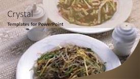  Presentation with korean - Colorful theme enhanced with korean gruel and noodle backdrop and a coral colored foreground