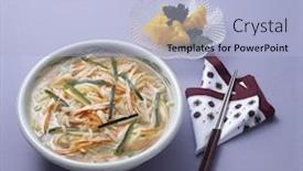  Presentation with noodle - Colorful PPT layouts enhanced with korean gruel and noodle backdrop and a light blue colored foreground