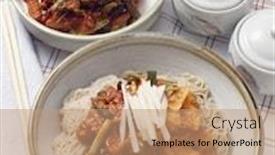  Presentation with noodle - Slide deck consisting of korean gruel and noodle background and a coral colored foreground