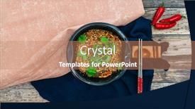  Presentation with sweet potato - Presentation theme consisting of korean-japchae-recipe-with-chicken background and a coral colored foreground