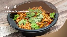  Presentation with sweet potato - PPT theme having korean-japchae-recipe-with-chicken background and a coral colored foreground