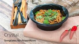  Presentation with sweet potato - Presentation theme with korean-japchae-recipe-with-chicken background and a coral colored foreground