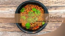  Presentation with sweet potato - Audience pleasing PPT theme consisting of korean-japchae-recipe-with-chicken backdrop and a coral colored foreground