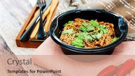  Presentation with sweet potato - Cool new PPT layouts with korean-japchae-recipe-with-chicken backdrop and a coral colored foreground