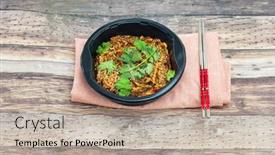  Presentation with sweet potato - Slide deck enhanced with korean-japchae-recipe-with-chicken background and a mint green colored foreground